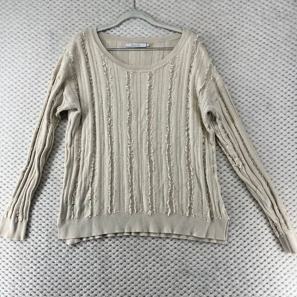 Harper Lane Fringe Sweater Knit Pullover Long Sleeve Beige Casual‎ Large - Picture 1 of 7